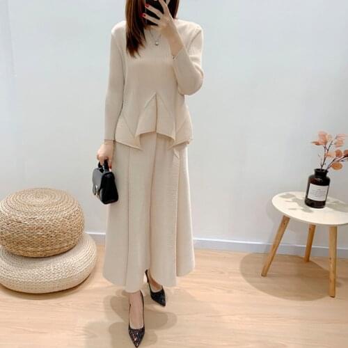 New Female Fashion Tide Luxury Suit O-neck Pleated Loose Casual Pullover Long-sleeved High Quality Skirt Tops