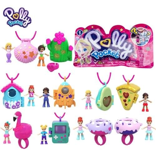 Original Polly Pocket Mini Takeaways Wearable Rings Necklace Dolls Blind Reveal Accessories Girls' Toys Christmas Birthday Gifts