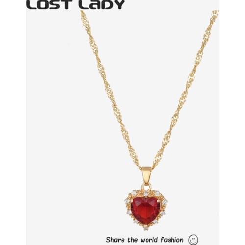 Lost Lady New Zircon Inlaid Heart Pendant Necklace Faux Glitter Love Druzy Alloy Necklaces for Women Pendants Valentines Gift
