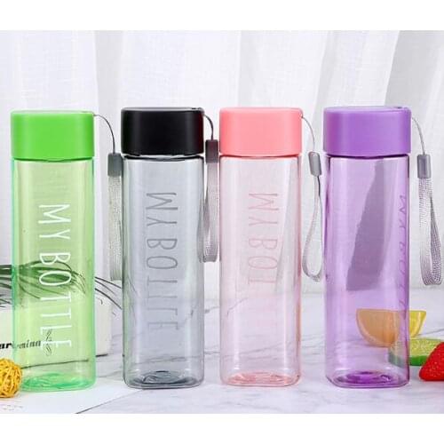 Portable Water Bottles Outdoor Travail Sports Safety Transparent Plastic 500ML Square Drinking Cup Candy Colorful Customized