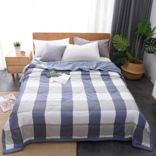 Simplicity Washable Plaid Quilt Air Conditioner Quilt Japanese Style Washed Cotton Summer Quilt Single Double Quilt Home Bedding