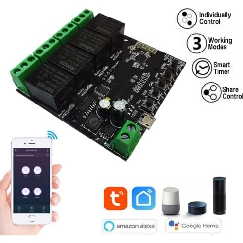 DIY 4CH WiFi Switch Tuya Smart Life Alexa Remote Control Wireless Smart Switch Jog/Self-locking for Access control System