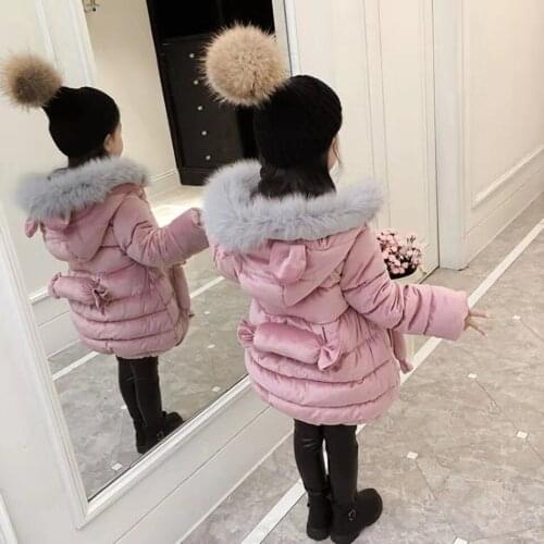 Russia Winter 2019 Girls Gold Velvet Soft Warm Thickening Warm Jackets Coat Fur Hooded Outerwear Coats Kids Down Cotton Parkas