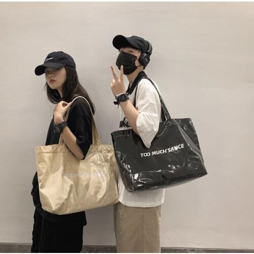 Fashion Korean PVC Canvas Shopper Bags for Women Large Ladies Shoulder Bag Big Simple Female Tote Handbag Weekend Study 2021