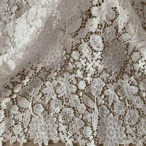 1yard High-end Nigerian Lace Fabrics White African Cord Lace Fabrics 2019 High Quality Guipure French Lace For Women party Dress