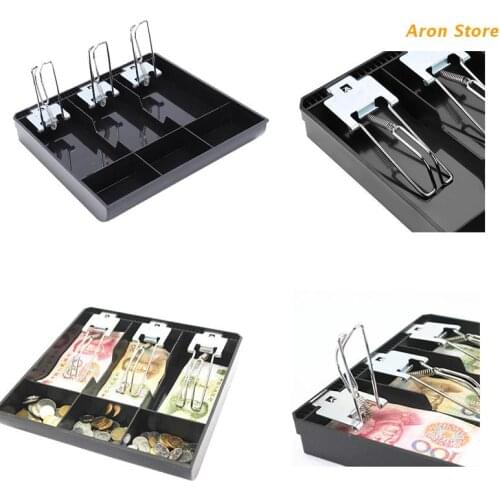 Cabinet Cash Drawer Register Insert Money Tray 3 Bills 3 Coins Compartments Storage Box Replacement Metal Clip Cashier Organizer