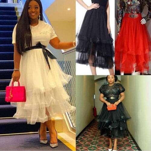 2019 High Street Ruffles Ankle Length Tulle Skirt Women 2019 Tiered Fashion Summer Tulle Skirt Custom Made Female Maxi Skirts