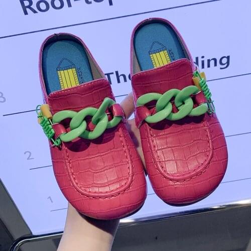 Women Mules Slipper Low Heels Casual Slides Flip Flop Round Toe New Arrival Brand Design Gold Chain Closed Slip On Shoes 2021