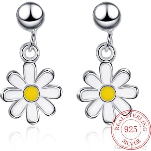 100% Luxury 925 Sterling Silver Earrings Ear Stud yellow flower Fashion Womens High Quality Party Jewelry Love Gift