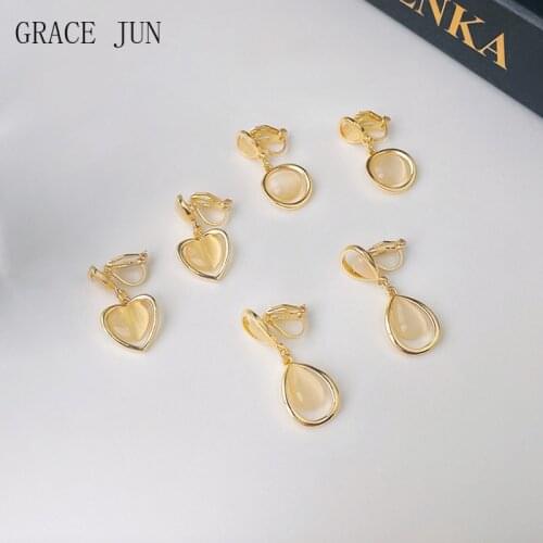 WENHQ Gold Color Stone Clip on Earrings for Girl Party Birthday Fashion Luxury No Pierced Fake Earrings No Hole Ear Clip Gift