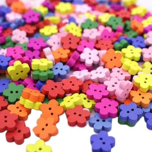 100 Pieces/Lot Multicolor Flower Wood Buttons For Sewing Scrapbooking Craft Doll 2 Holes 1.3CM Wooden Botones