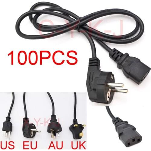 100pcs Universal 3 Prong Power Cord Cable 1.2M UK Plug / EU Plug / US Plug / AU Plug for Desktop Printers Monitors+Free shipping