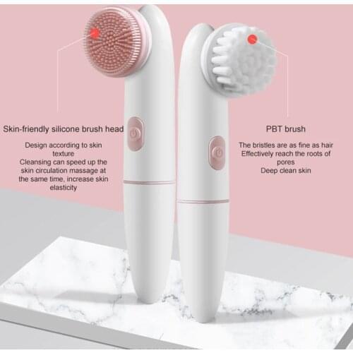 2 In 1 Electric Silicone Face Cleansing Brush Vibration Massage Face T Zone Deep Clean Remove Exfoliating Skin Care Tools