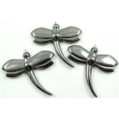 46*28MM Wholesale Natural stone Titanium Hematite stone dragonfly pendant Jewelry Making charms Gem necklaces 3pcs/lot A11