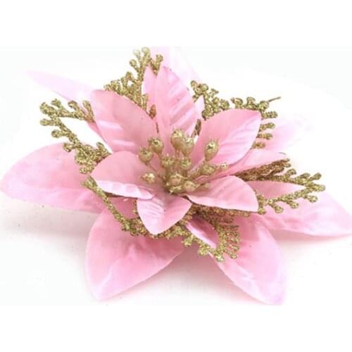 5pcs Glitter Artifical Christmas Flowers Christmas Tree Decorations for Home 13cm Fake Flowers Xmas Ornaments New Year Decor