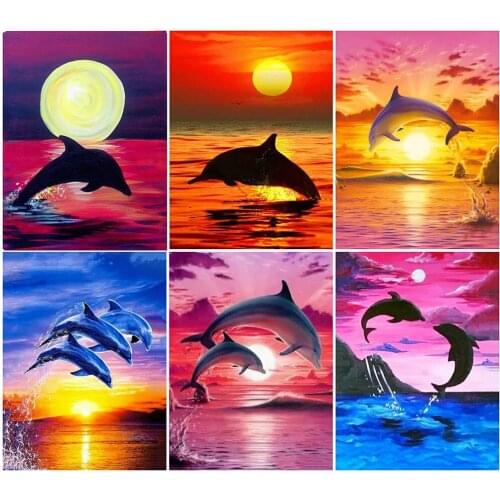 5D DIY Full Square Diamond Painting Cute Dolphin Handicraft Drill Embroidery Animal Diamond Mosaic Sunset Decor For Home