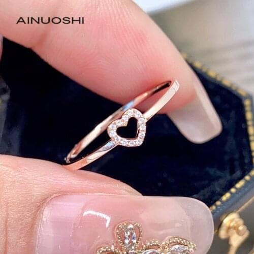 AINUOSHI 0.031ct Real Natural Diamond Engagement for Women 18K Gold Round Cut Fashion Heart-Shaped Anniversary Wedding Band Ring