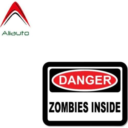 Aliauto Funny Car Sticker Warning Danger Zombies Inside Reflective Accessories PVC Decal for Rav4 Lada Niva Toyota Rav4,10cm*8cm
