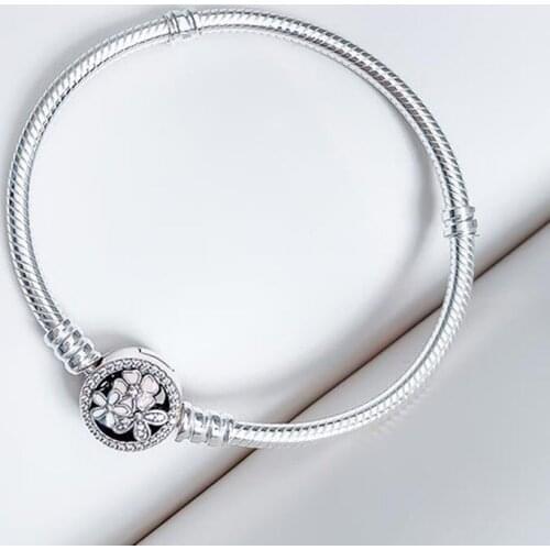 Authentic 925 Sterling Silver Pan Bracelet New Classic Clasp Snake Bone Flower Blooming Bracelet Fit Charm Women Jewelry