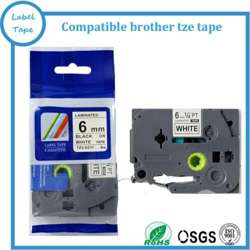 Free shipping 20 pcs/lot P touch ribbon cartridge strong adhesive tze label tape 6mm black on white TZe s211 TZ s211 tz-s211