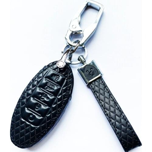 Genuine Leather Key Case for Nissan Altima Maxima for Infiniti EX FX G37 Q60 QX50 QX70 Smart Keyless Remote Fob Cover 5 Buttons