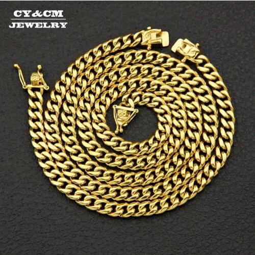 CY&CM Mens 8mm10mm12mm14mm Miami Cuban Link Bracelet 8" Chain Box Clasp Necklace 30" Stainless Steel Heavy Hip hop Jewelry Set