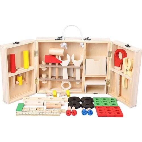 Wooden Toolbox Set Wooden Tools Toys With Storage Box Pretend Play Toolbox Kids Tool Kit Educational Tools Set For Children