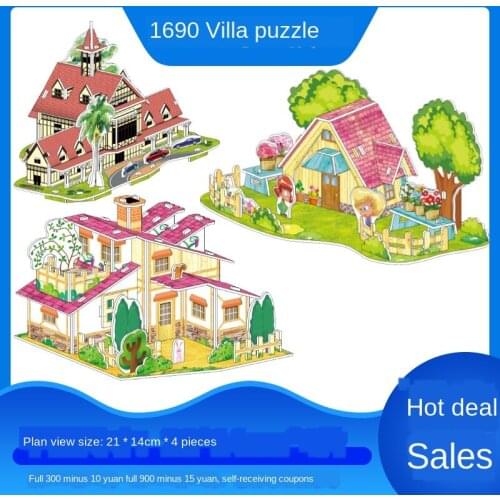Childrens 3D Puzzles, Educational Toys, Handmade Building Blocks, Series of Handmade Villa Building Puzzle Model Toy Gifts P332