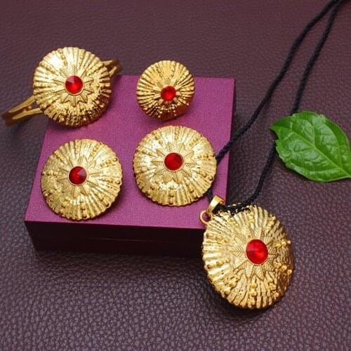 2017 Ethiopian Ethnic Jewelry sets Necklaces/Earrings/Ring/Bangle Gold Color African Gift jewelry sets