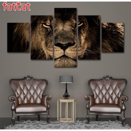 FATCAT 5 panels King Lion Animals 5D Diy Diamond Painting Full Square Round Drill Diamond Embroidery Sale Art Home Decor AE857
