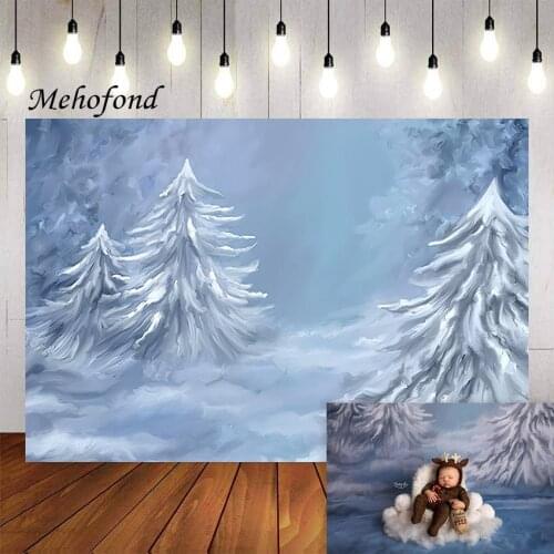 Mehofond Christmas Photography Background Painting Winter Snow Pine Tree Family Child Kids Portrait Decor Backdrop Photo Studio