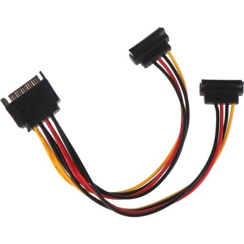 Hot sale 1pc 90 Degree SATA 15-Pin Male To 2 X 15P Female Y Splitter Adapter Sata Power Cable For HDD Hard Drive