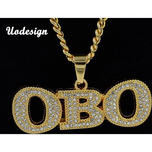 Hip Hop Full AAA CZ Stones letter OBO Pendants Necklace for Men Rapper Jewelry