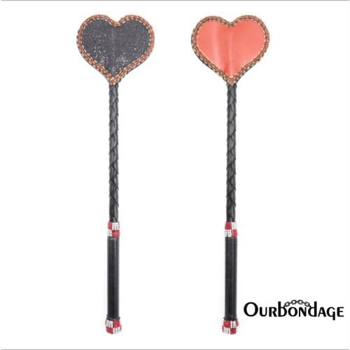 Ourbondage 2 Color PU Leather Heart Shape Straight Prop Flogger Spanking Cane Riding Crop Stick Exotic Costumes Adult Sex Toys