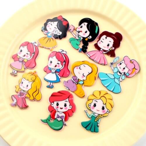 Free Shipping 10pcs 35*50mm Acrylic Planar Resin Cabochons Cute Girl Princess Image Flatback Cameo Patch Sticker Ornament DIY