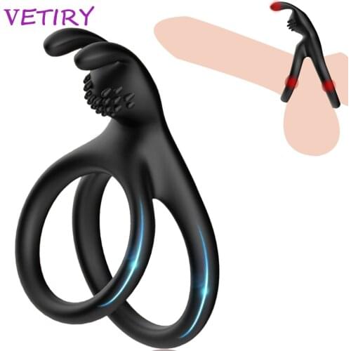 Rabbit Penis Ring Scrotum Bind Cock Ring Sex Toys for Men Erection Enlargement Rabbit Dual Ring Delay Ejaculation Clit Massage