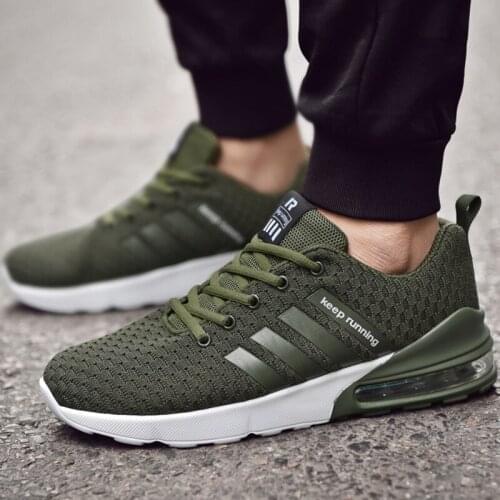 Men Casual Shoes Mesh Air Cushion Lace-up Fly Woven Leisure Sneakers Lightweight Breathable Male Outdoor Non-slip Flats Big Size