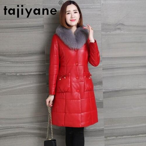 Jacket Leather Genuine Women White Duck Down Coat Woman Real Fox Fur Collar Parkas Sheepskin Jacket Abrigo Mujer TN1180