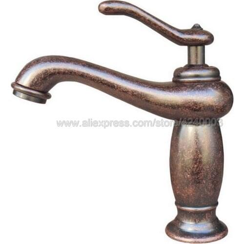 Antique Copper Basin Faucets Bathroom Sink Faucet Deck Mounted Hot and Cold Water Single Hole Mixer Taps Knn002