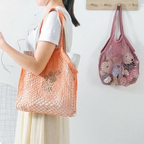 1Pcs Multicolor Shopping Tote Mesh Bag Kitchen Fruits Vegetables Hanging Bag Reusable Grocery Bags Supermarket Cotton Net Bag
