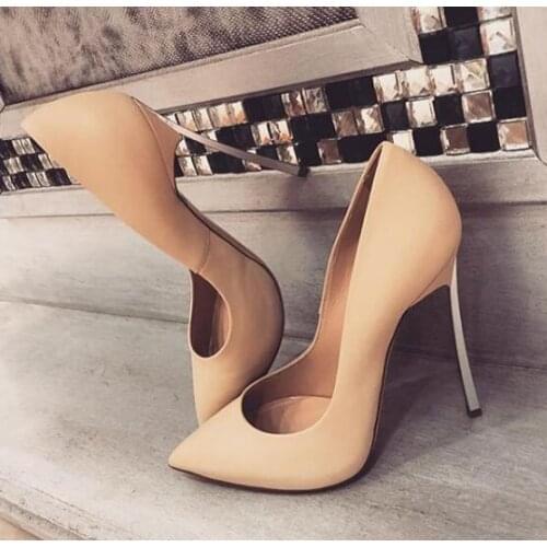 Moraima Snc Newest Pointed Toe High Heel Shoes Sexy Nude Leather Slip on Stiletto Heels Woman Dress Pumps White Black