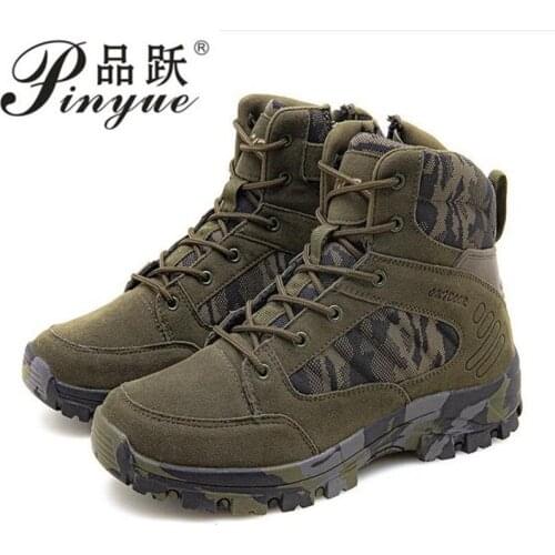 Men Tactical Training Leather Boots Outdoor Sports High-top Hiking Shoes Travel Military Assault Shoes