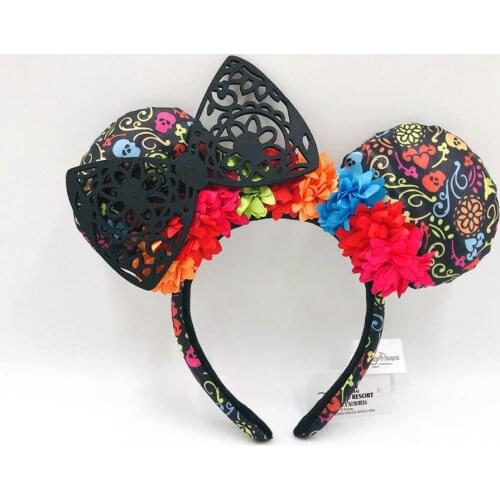 Disney Parks Minnie Ears Coco Dia de Los Muertos Lace New Black Floral Headband NEW