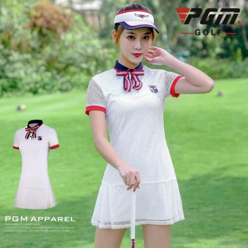 PGM Summer Golf Dress Women Short Sleeve Breathable Mesh Golf Dresses Ladies Quick Dry Sportswear D0738