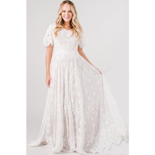 BabyShower Dress for Women Pregnant Maternity Photo Shoot Gown Lace V-Neck Long White Short Sleeve Summershooting Vestidos