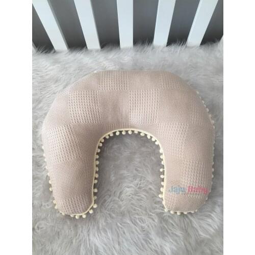 Jaju Baby Handmade, Waffle Pique Fabric Forest Muslin Design Breastfeeding Pillow with Pompom - Support Cushion