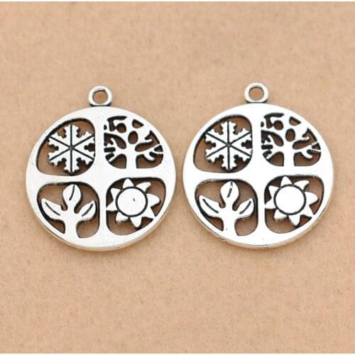 KJjewel Antique Silver Plated Season Charms Pendants Jewelry DIY Jewelry Making Bracelet Accessories 25mm