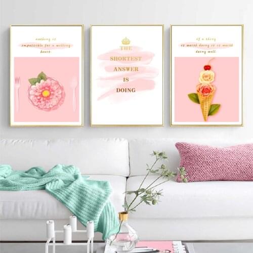 Nordic Beautiful Pink Flowers Wall Art Canvas Paintings Girls Room Quotes Wall Art Prints and Posters Living Room Home Decor