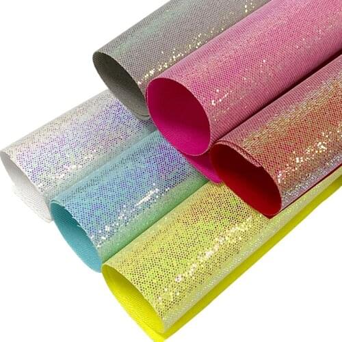 Holographic Super Shiny Sparkling Plain Design PU Synthetic Leather Fabric Twill Backing for Making Shoe/Bag/Decorations