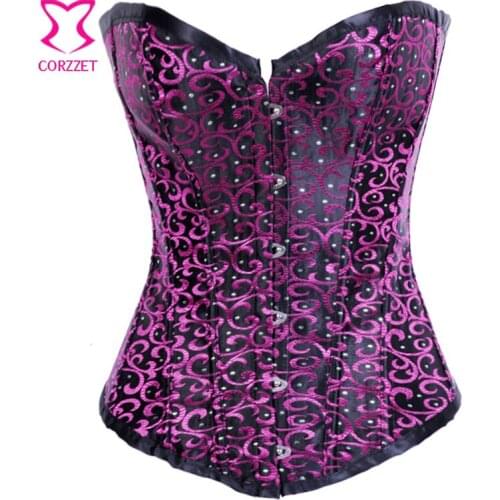 Striking Black and Purple Corset Bustier Top Sexy Gothic Lingerie Burlesque Corpetes E Espartilhos Para Festa Korsett For Women